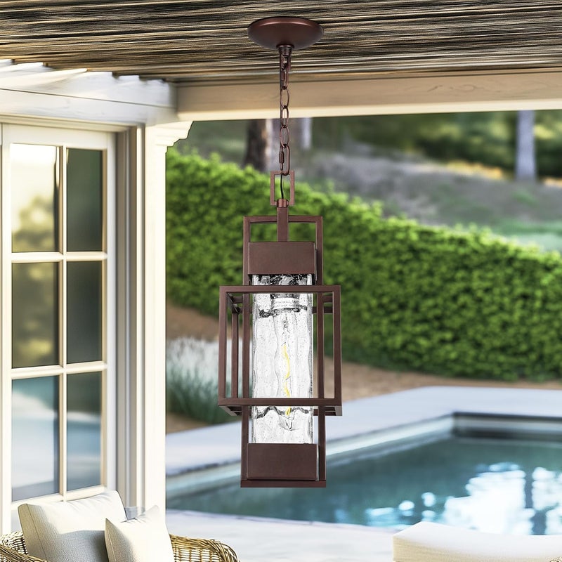 PARTPHONER 15" Outdoor Indoor Pendant Light Exterior Hanging Lantern, Modern Metal Outside Chandelier Light Fixture Ceiling Mount with Water Glass for Front Porch Entrance Foyer Entryway, Oil Rubbed Bronze - Image 4